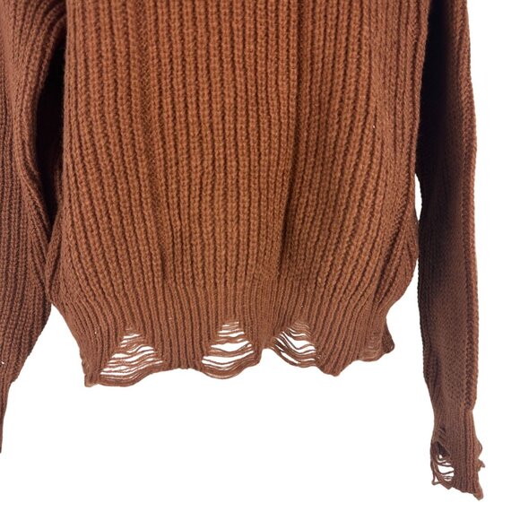 Distressed Brown Ribbed Womens Knit Sweater Size S - Picture 2 of 5